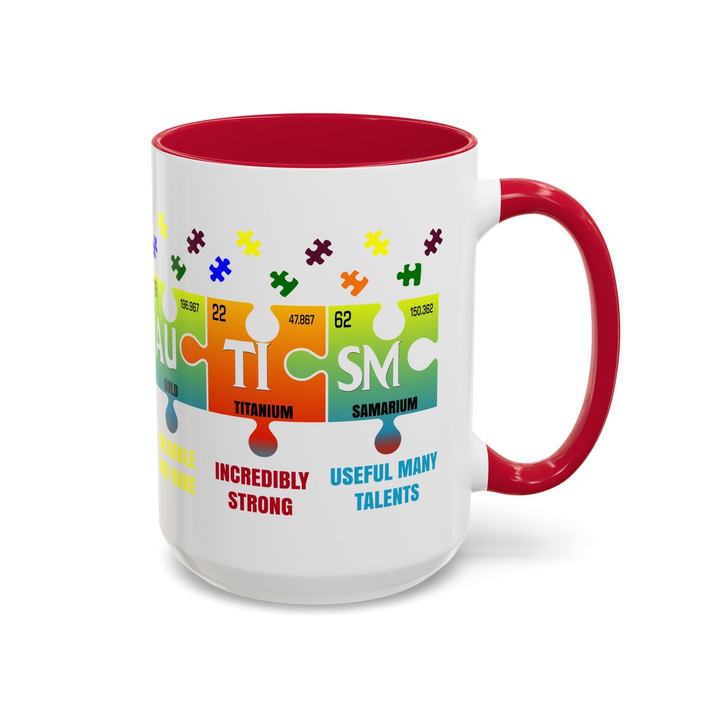 Colorful Puzzle Piece Mug - Unique Chemistry Inspired Design - Perfect Gift for Autistic Science Lovers