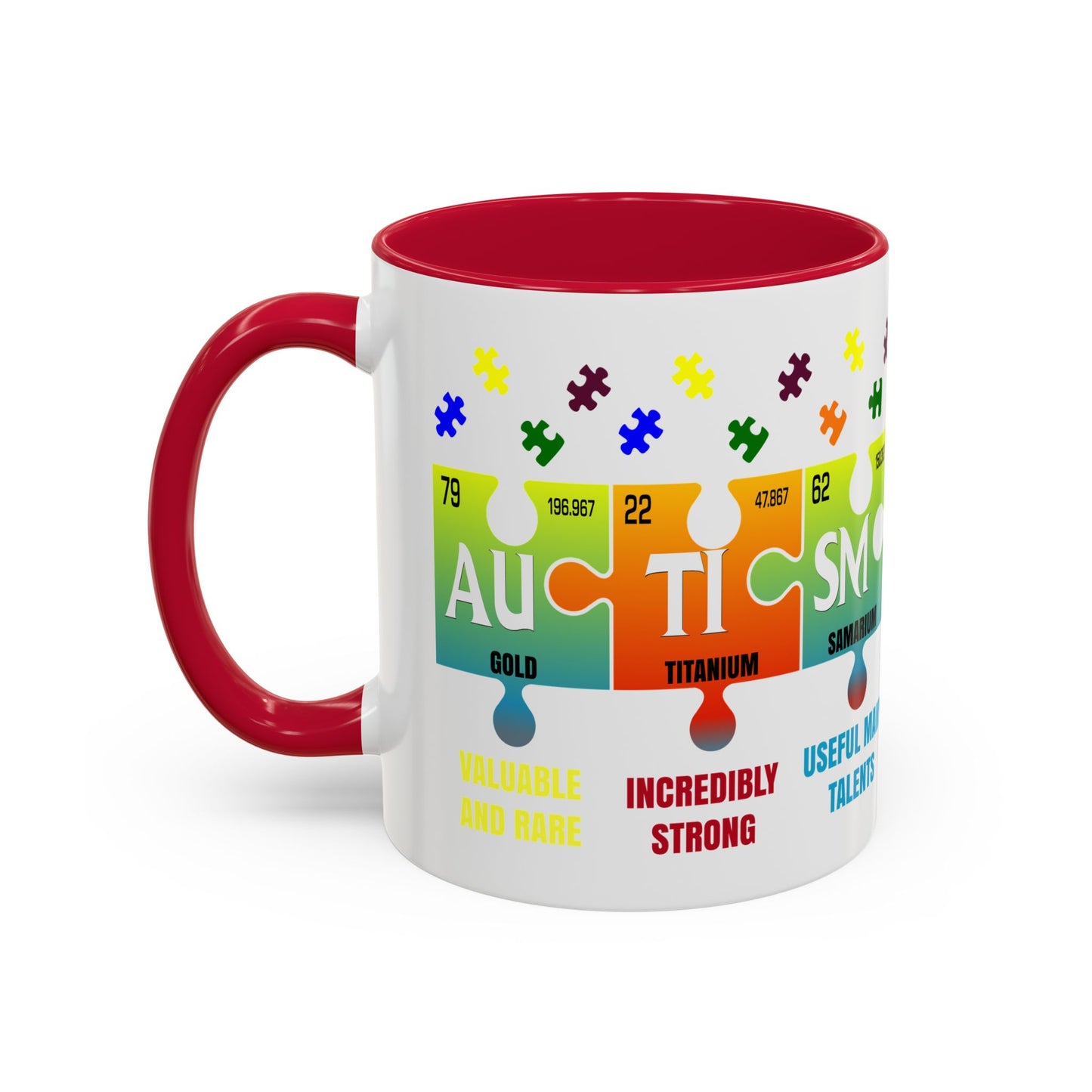 Colorful Puzzle Piece Mug - Unique Chemistry Inspired Design - Perfect Gift for Autistic Science Lovers