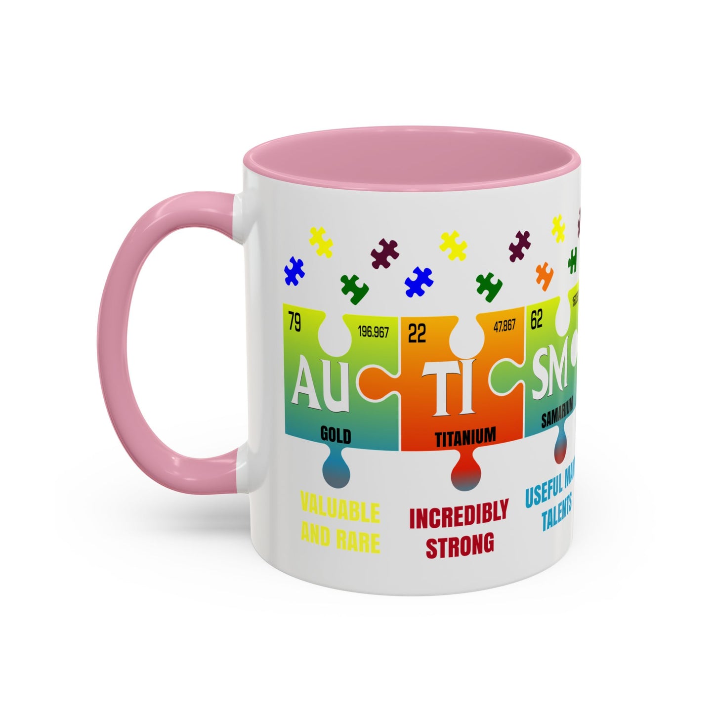 Colorful Puzzle Piece Mug - Unique Chemistry Inspired Design - Perfect Gift for Autistic Science Lovers