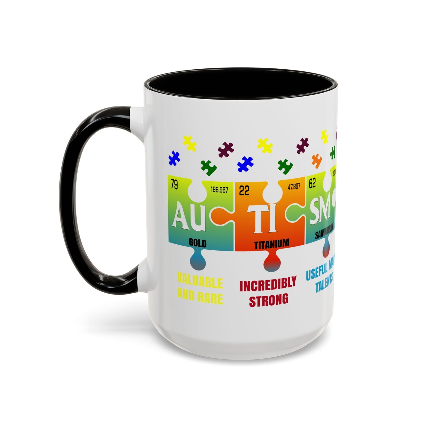 Colorful Puzzle Piece Mug - Unique Chemistry Inspired Design - Perfect Gift for Autistic Science Lovers