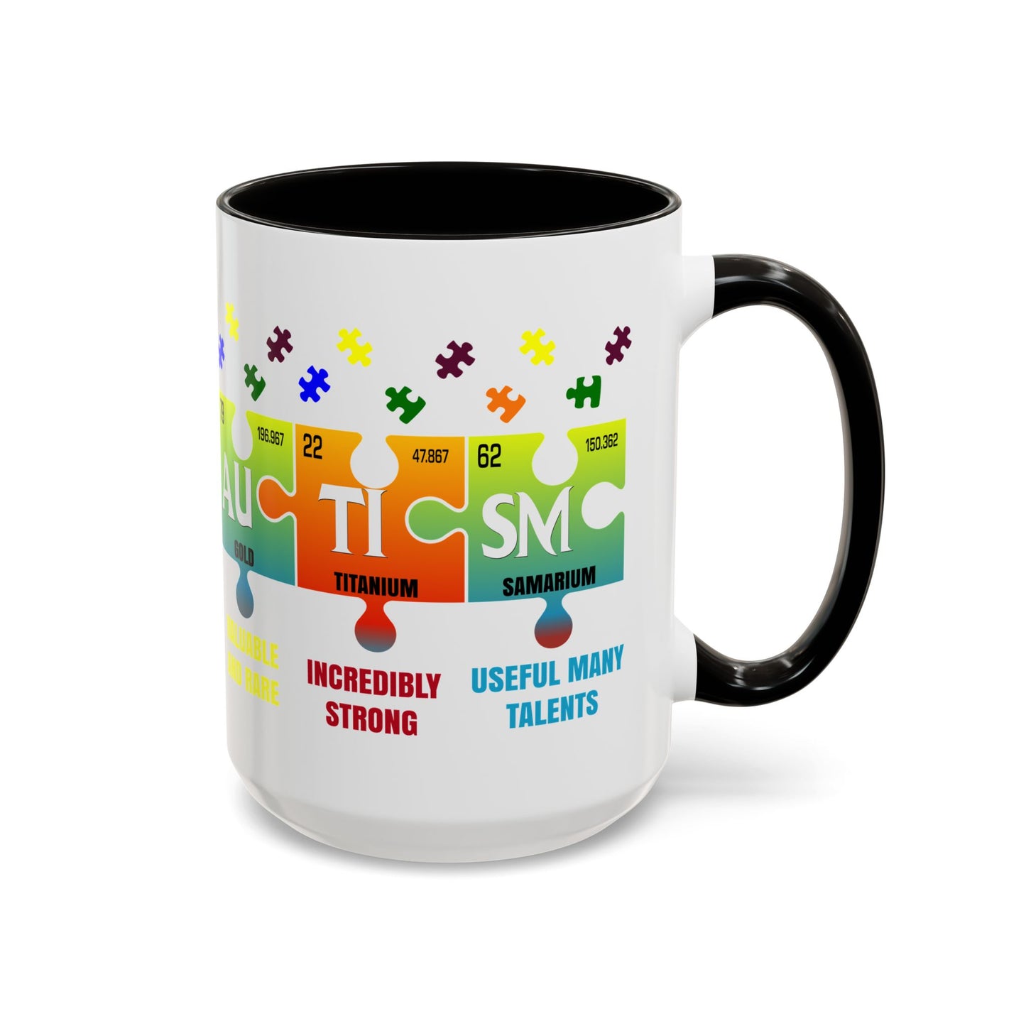 Colorful Puzzle Piece Mug - Unique Chemistry Inspired Design - Perfect Gift for Autistic Science Lovers