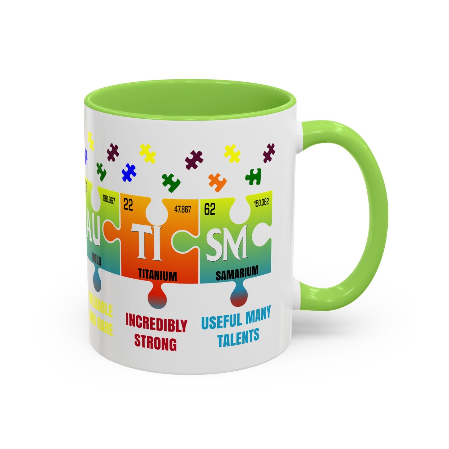 Colorful Puzzle Piece Mug - Unique Chemistry Inspired Design - Perfect Gift for Autistic Science Lovers